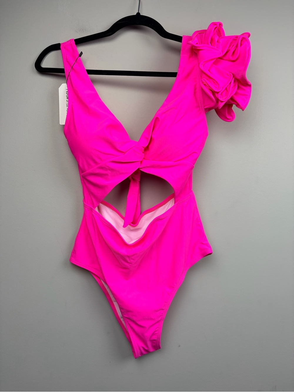 Sporlike Womens S Hot Pink One Piece Swimsuit Ruffle Cutout Tie Front NWT